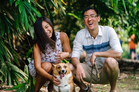 Man and woman with a dog